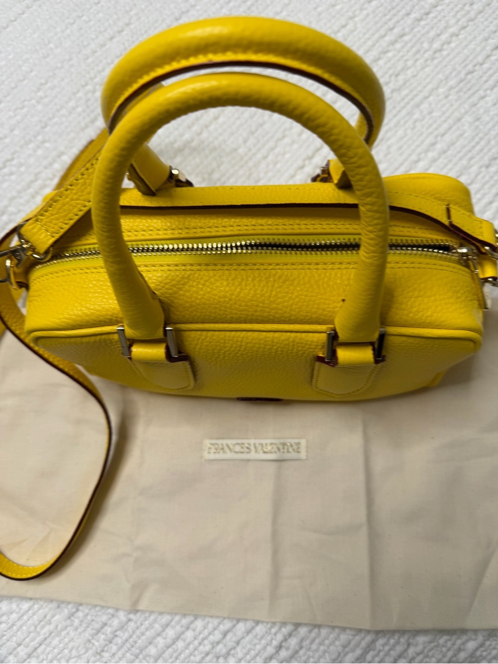 Frances Valentine Yellow Pebbled Leather Satchel with Top Handles - Picture 9 of 10